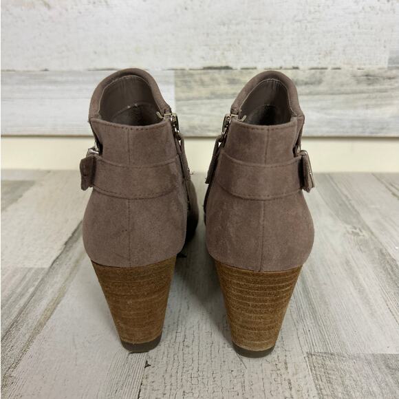 Dr Scholl's women's 10 tan faux suede wedge heel ankle boot buckle zip boho flap - Picture 5 of 8